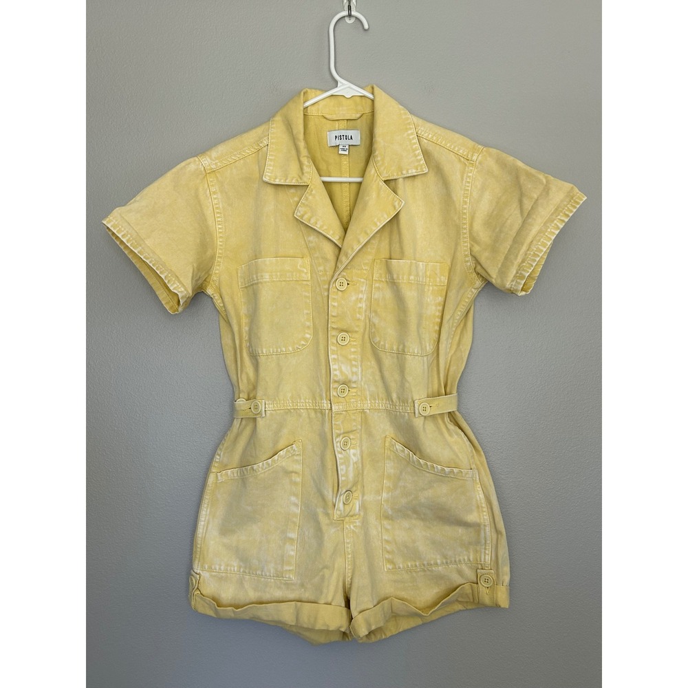 Pistola Parker Short Romper XS Yellow Utility Denim Button Front Summer 
Boiler